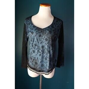 Vtg Rave Y2K Sheer Beaded Velvet Burnout Glitter Whimsigoth Fairy Bell Sleeve